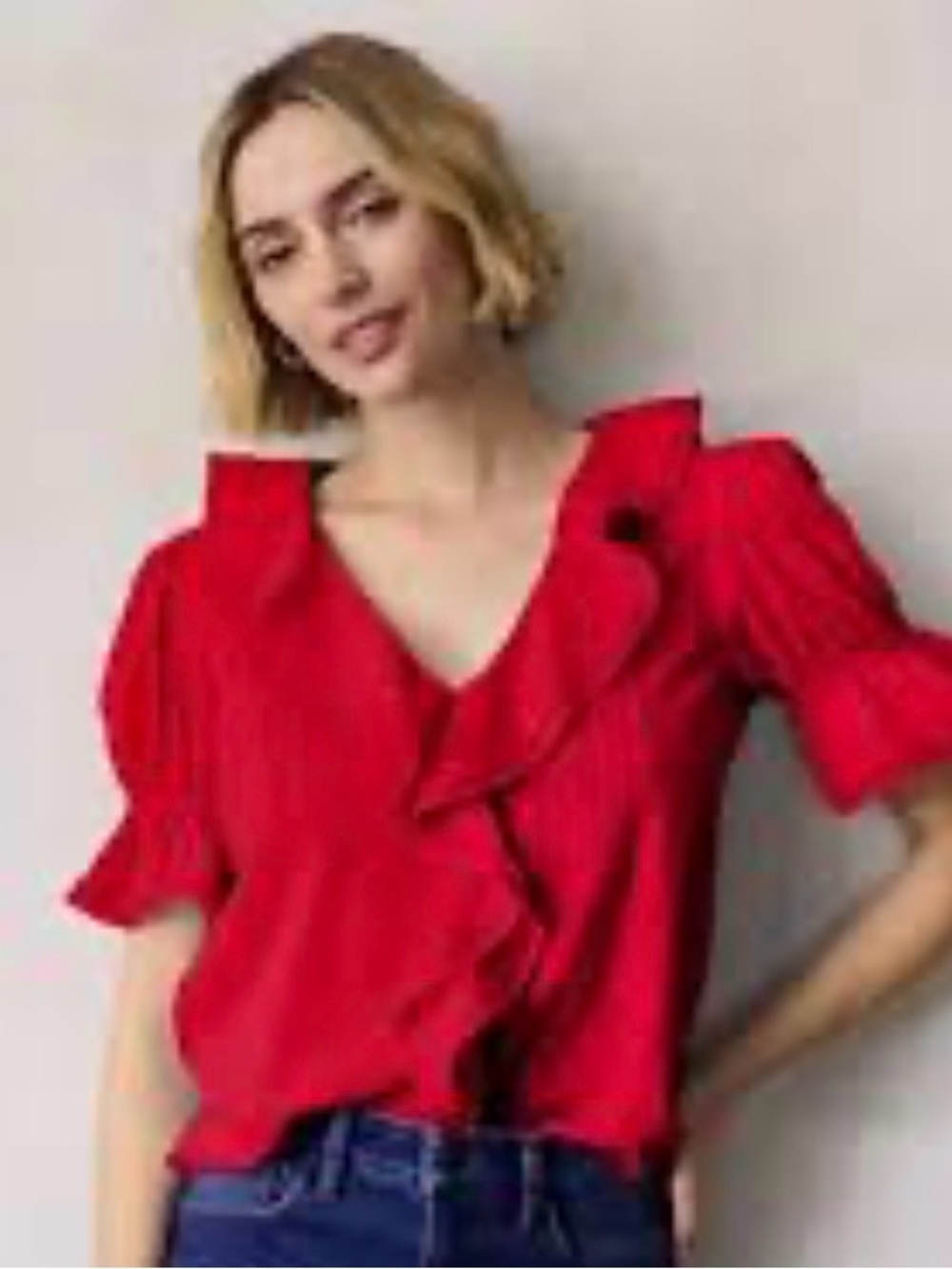LC Lauren Conrad Ruffle front holiday red lace blouse top size large NWT